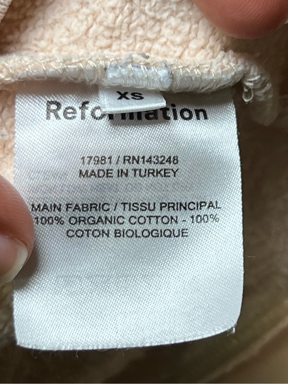 Reformation Jeans Organic Cotton Crewneck Sweatshirt Cream Beige XS - Picture 10 of 15